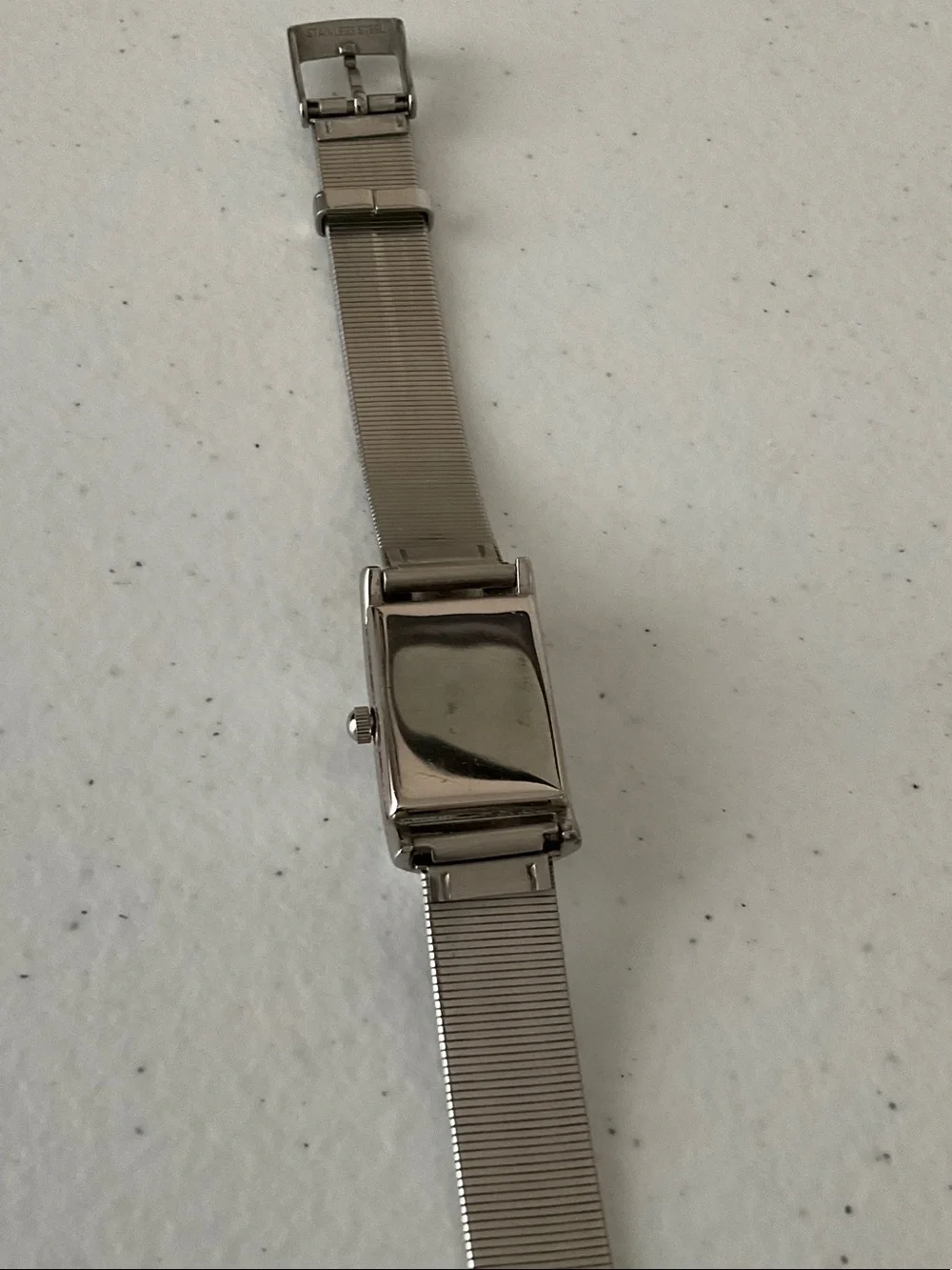 Rectangular Silver-Tone Quartz Watch with Champagne Dial